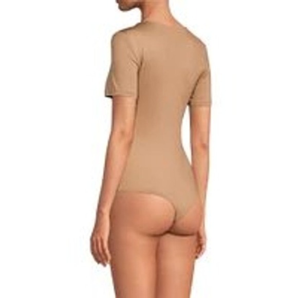 Gianni Bini Carmel Brown Crew Short Sleeve Bodysuit Thong Back Shape wear size s - Picture 2 of 7